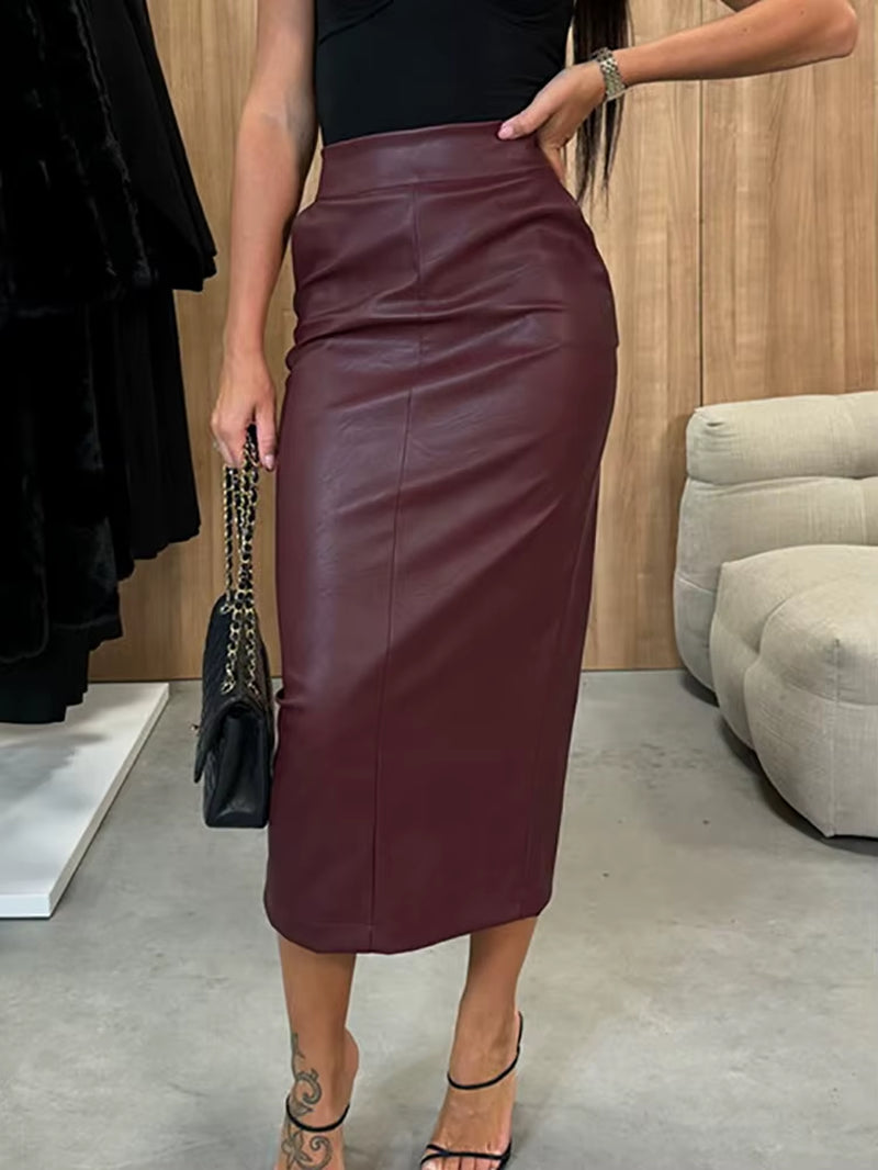 PU Leather Patchwork High Waist Maxi Skirt – Winter Glam Redefined